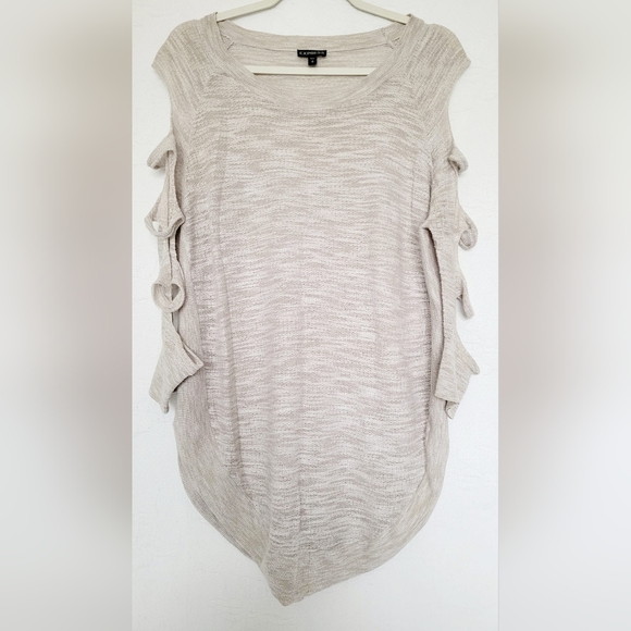 Express Women Cotton-Rayon Cutout Sleebes Tunic Sweater Light Gray Small Oversz - Picture 2 of 14